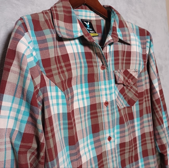 Burton DRYRIDE Men’s Plaid Button Up Shirt Large Moisture Wicking Outdoor Layer - Picture 3 of 13
